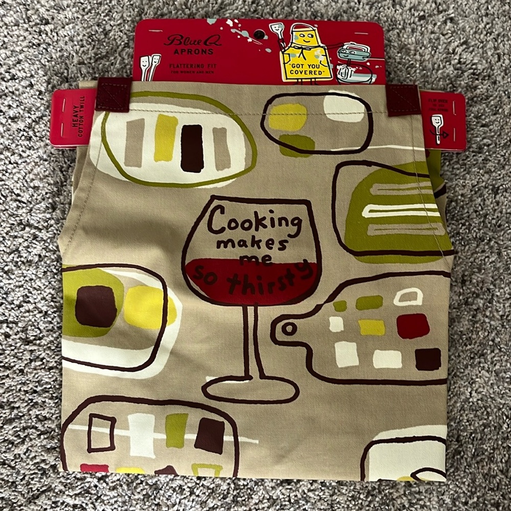 Blue Q Cotton Apron Cooking Makes Me Thirsty Wine